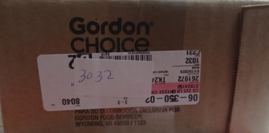CHEDDAR, Cheese, Mild, Block, Yellow, Gordon Choice, 2-5 lb