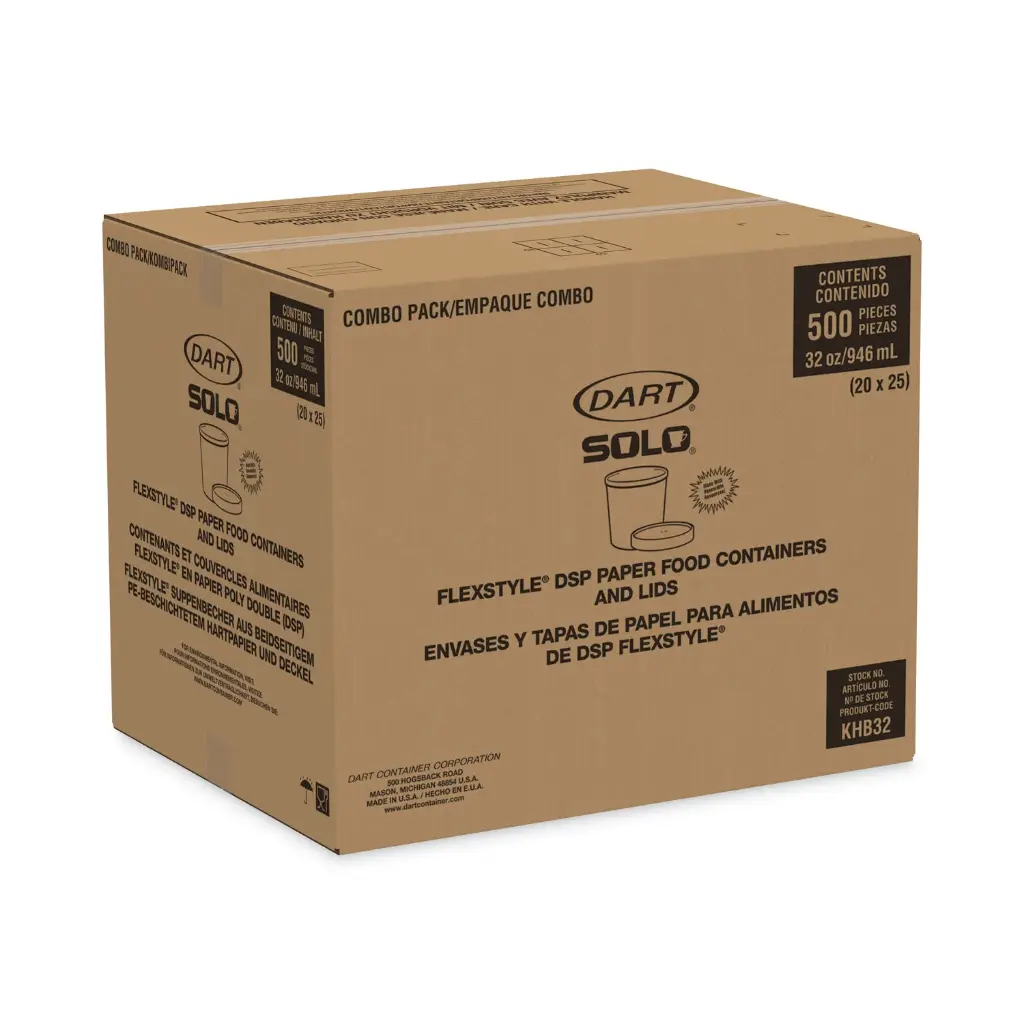 TO GO, Cont., 32 oz, With Lid, paper, HB32A, Dart Solo, 500 ct /-cs