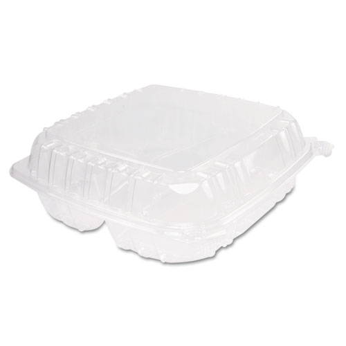 TO GO, Cont., 3 Comp, Plastic, Clear, (C95PST3), Hinged-Lid, 9.4"x 8.9"x 3", Dart, 200 ct /-cs