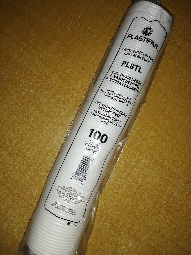 LID, 8 oz, Plastic, White/Black, PL8TL, Plastifar, 10-100 ct 