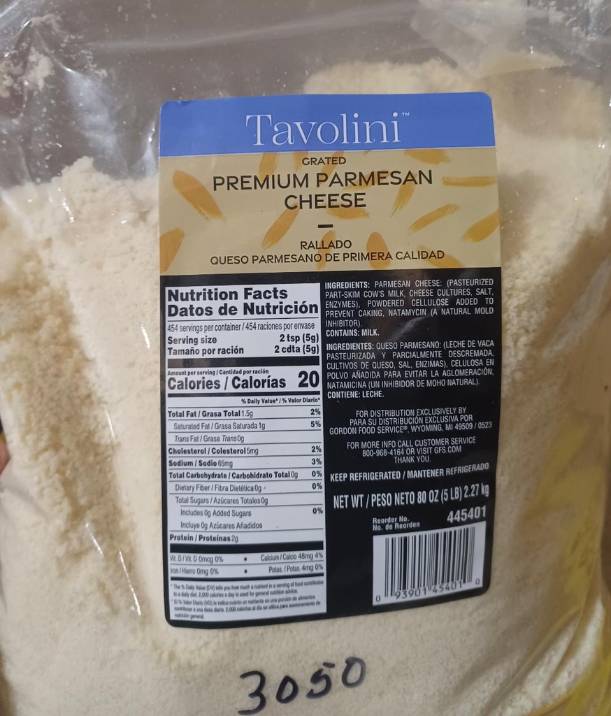 PARMESAN, Cheese, Grated, Tavolini, 4-5 lb 