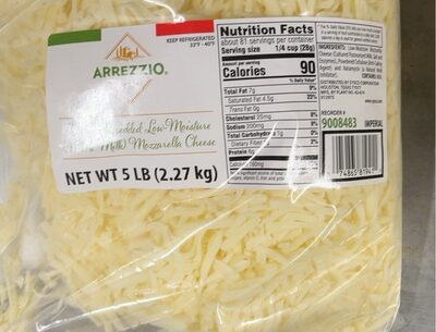 MOZZARELLA, Cheese, Shredded, Arrezzio, 4-5 lb 