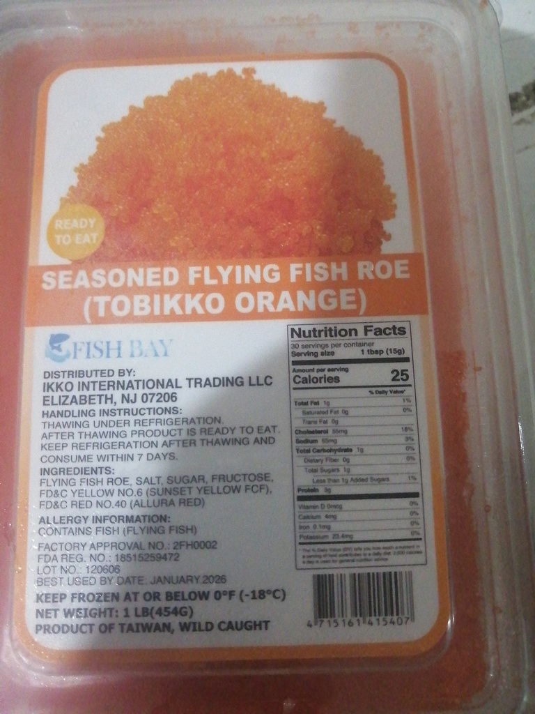FISH, Roe, Bay, Tobiko, Orange, Seasoned, TWF, 12-1.1 lbs