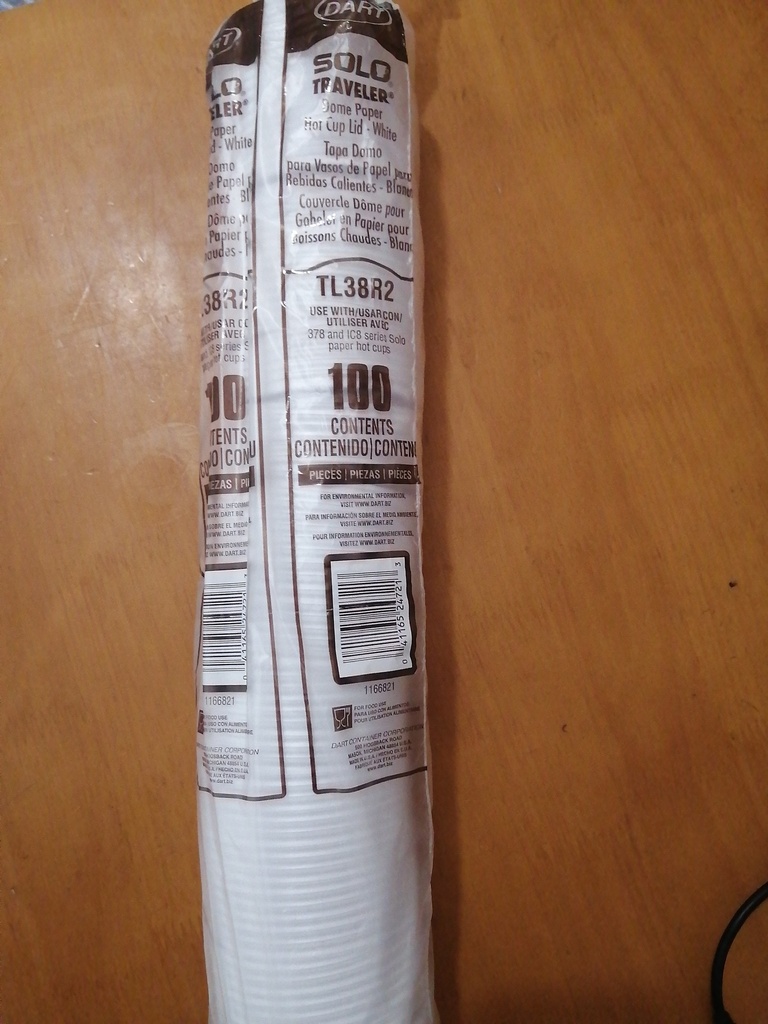 LID, 8 oz, Plastic, White, Hot, #TL38R2, Dart Solo, 10-100 ct 