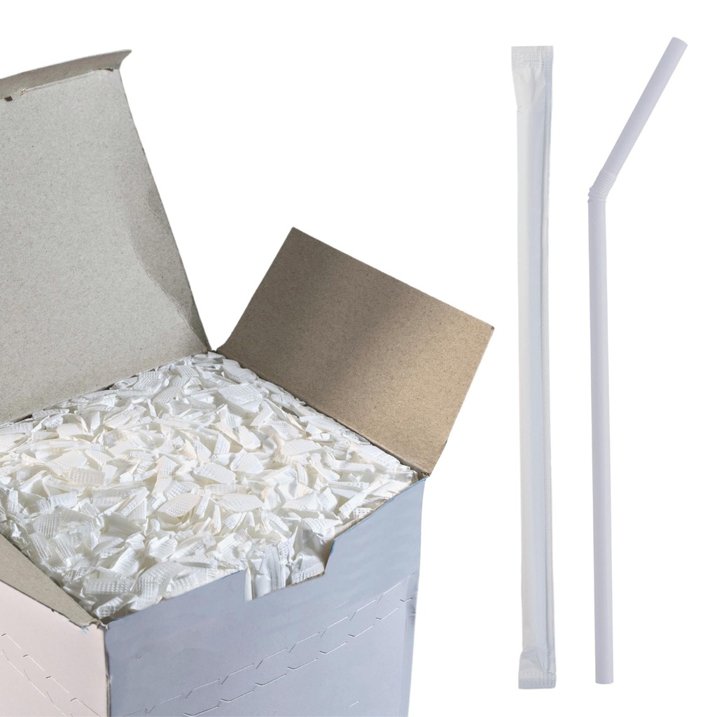 STRAW, 7 5/8", Plastic, White,Flexible Wrapped,  Vic Bay, 400 ct  