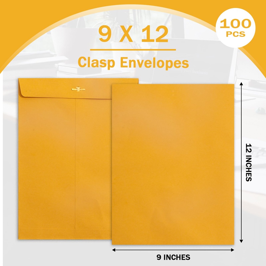 ENVELOPES, Jaune, Clasp 9x12, Goefun, Manilla, 100 Pck