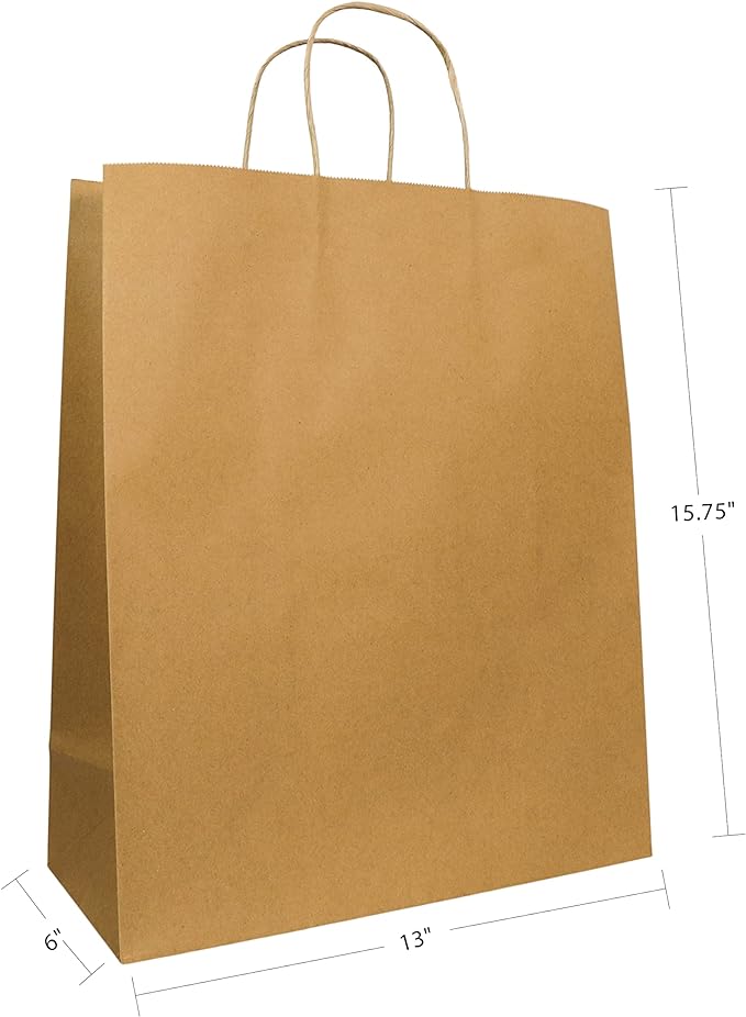 BAG, Paper, Shopping, With Handles, Premium, 13"x 6"x 15.75", Kraft, 250 ct /-cs
