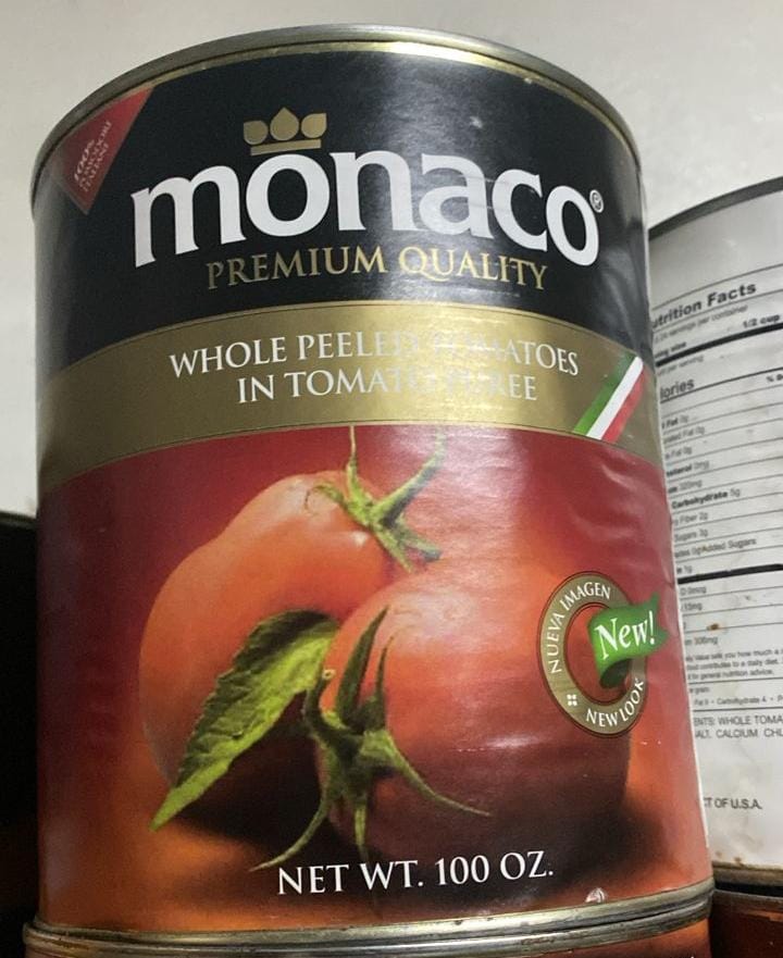 TOMATO, Whole, Peeled, Monaco, 100 oz