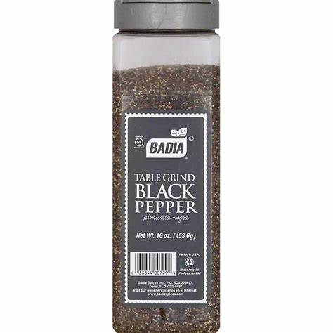 PEPPER, Black, Table Grind, Spice, Badia, 6-16 oz 