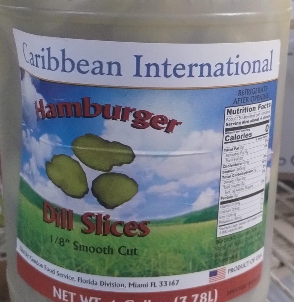DILL, Pickles, Hamburger, Slices, Caribbean, International, 4-1 gal 