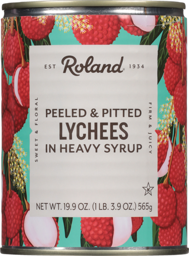 [5394-US/DR] SYRUP, Lychees, Peeled & Pitted, In Heavy, Roland, 12-20oz