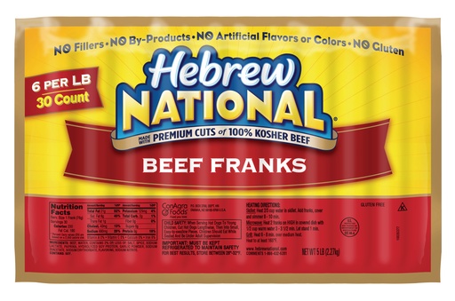 [4838-US] HOT DOG, Beef, Hebrew, National, Francks, 30 ct