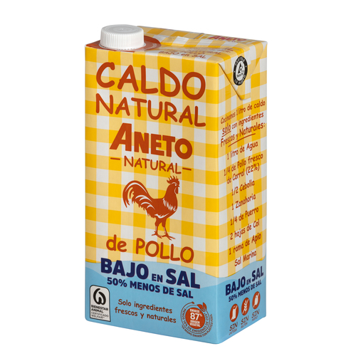 [7768-DR] SAUCE, Caldo Natural, De Pollo, Bajo En Sal, Aneto, 1 lt
