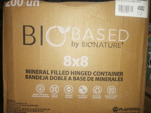 [9344-LC] TO GO, 3 Comp, 8", Champware, Clamshell, AFD/Bionature 200 ct /-cs 