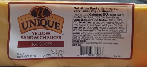 [3018-US] AMERICAN, Cheese, Sliced, Yellow, Unique, 6-5 lb  