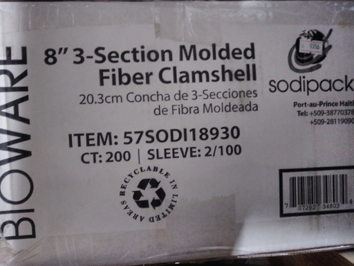 [9356-LC] TO GO, 3 Comp, 8", Clamshell, /Bioware 200 ct /-cs