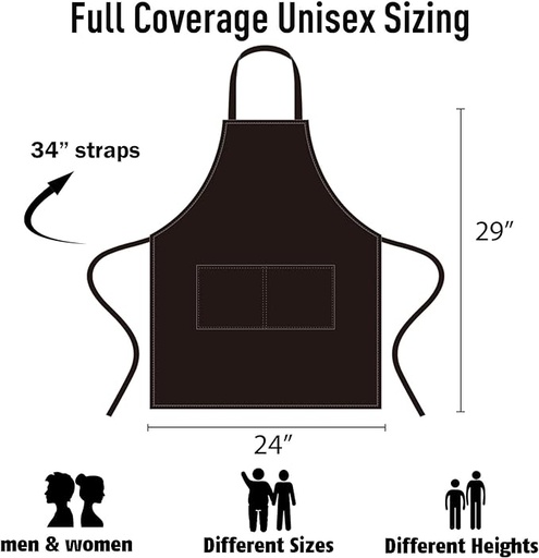 APRON, Unisex, White, with 2 Roomy Pockets 