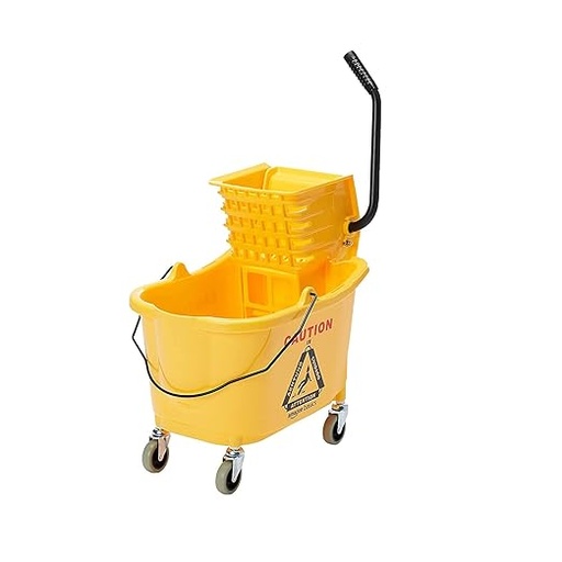 CLEANING, Bucket, Mop, Yellow, Plastic, Mop  Basics Side Press, Wringer Combo, Commercial Floor, Rectangular on Wheels, 35-Quart 